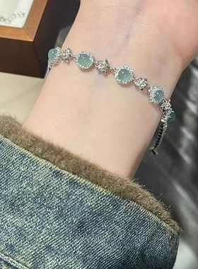 清冷感蓝色锆石手链女轻奢小众精致新中式富家千金优雅感排钻手饰