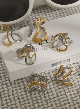 欧美钛钢戒指不掉色女双拼色小众设计指环不锈钢手饰饰品