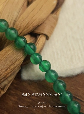 925银4mm绿玉髓玛瑙串珠女士项链抽拉调节扣帝王绿锁骨链