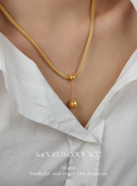 钛钢镀金弹簧链金色圆珠吊坠女士项链北欧冷淡风锁骨链高级感