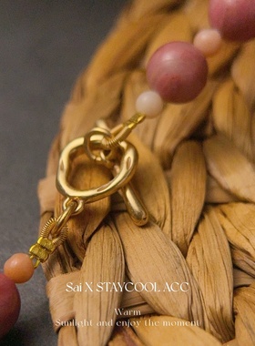 复古淡粉色珠子串珠项链女士锁骨链法式中古北欧风毛衣链