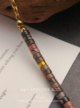 粉色橄榄绿串珠项链女士锁骨链波西米亚风度假高级感