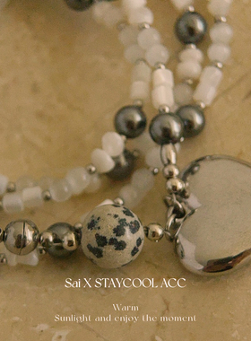 贝母斑点石爱心吊坠长款毛衣链女士项链磁吸扣清透高级感