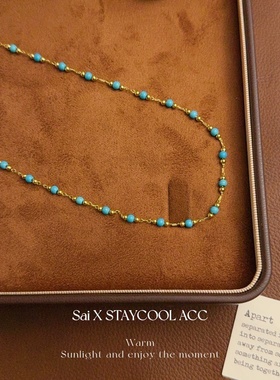 蓝色点点细项链锁骨链女士高级感毛衣链简约基础链轻奢