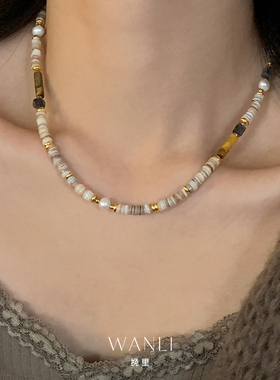天然石串珠项链法式慵懒时髦极简