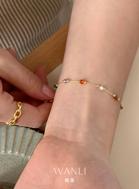 挽里通体S925纯银彩色天然石手链简约日常百搭小众手串女生饰品