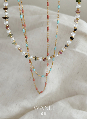 彩色碧玺碎石滴釉项链锁骨链女款