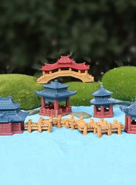 中式古风亭台楼阁假山微景观摆件