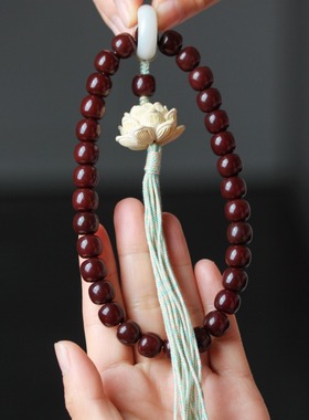 车厘子红高抛朱砂供菩提根双圈手链回流老料红菩提子文玩手串佛珠