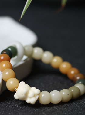 天然四季游园情侣手链ins小众设计多宝珠白玉菩提根手串念珠佛珠