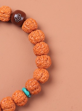 精品尼泊尔五瓣花王小金刚单圈手持搭配菩提镶嵌祥云文玩手串男女