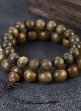 天然绿檀手链檀木手串念珠盘玩沉香静心佛珠文玩木质盘串男款散珠