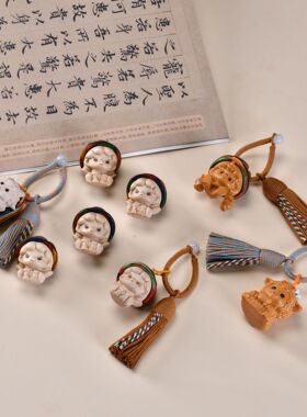 2027羊年十二生肖彩虹木拼接榉木卷发小子木质钥匙扣挂件包包挂饰