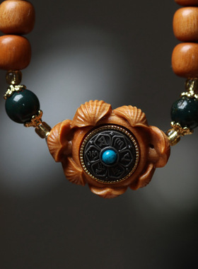 老山芭比檀香木老型珠DIY六字真言手牌手链时来佛珠运转手串念珠