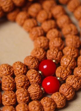 精品天然小金刚菩提手持多圈手串搭配朱砂三通佛珠吊坠文玩男女