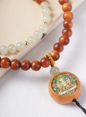 新品柏木DIY绿色度母款手链双圈手串男女首装饰首饰念珠严选佛珠