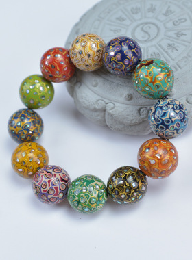 古法手工大漆珠素圈简约diy手串手链生漆螺钿单珠黑金多宝珠时尚