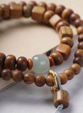 绿檀木天然手串链DIY0.6间方块念佛珠男女同款编织装饰品文玩双圈