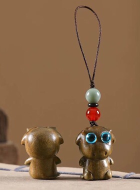 绿檀木雕十二生肖全套鼠牛虎兔龙蛇马羊猴鸡狗猪手机吊坠包包挂件