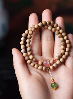 天然巴布亚奶香木长款手持链念佛珠串玉DIY男女士盘文玩装配饰品