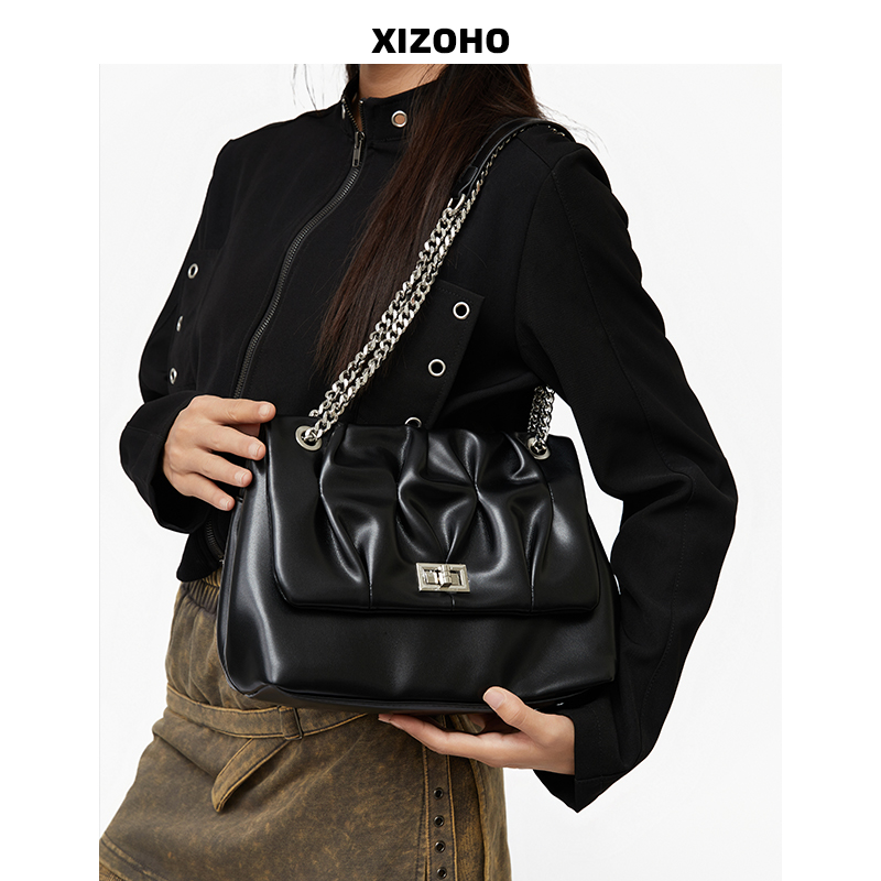 高级感褶皱云朵包24新款百搭通勤手提包链条腋下包单肩斜挎流浪包 - 图0