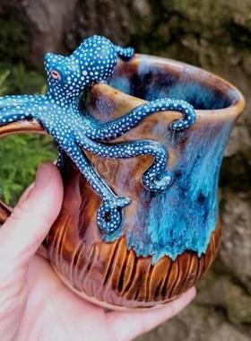 亚马逊新款Deep Blue Octopus Mug 家居深蓝色章鱼树脂马克咖啡杯