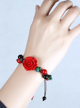 民族风红色花朵手链新娘配饰