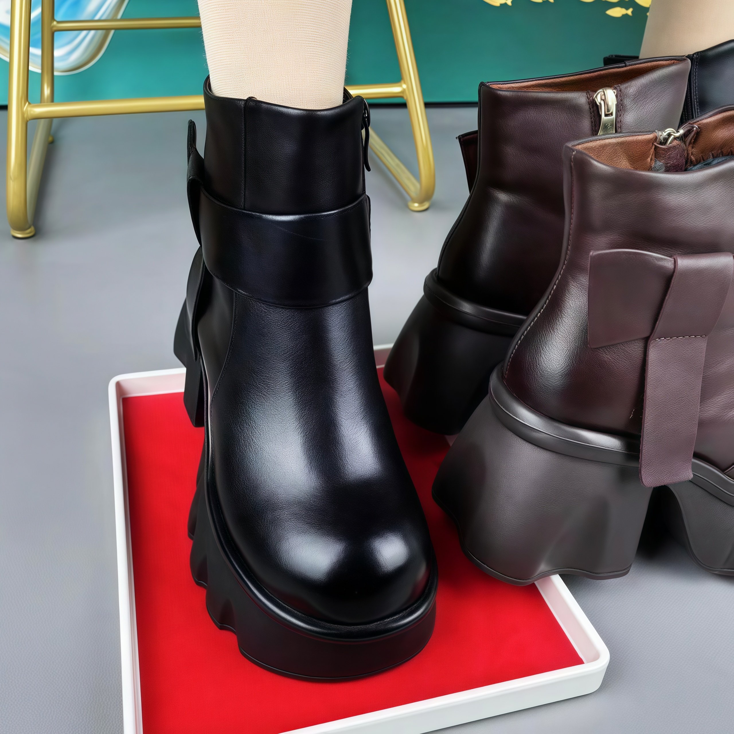 头层牛皮马丁靴女冬季新款皮毛一体羊毛短靴粗跟厚底小个子增高鞋,淘宝优惠券,粉丝福利购,淘宝优惠卷