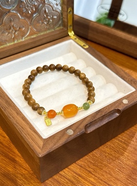 沉香手串沉水级真品老料芽庄白奇楠木质手链天然蜜蜡女款檀木佛珠