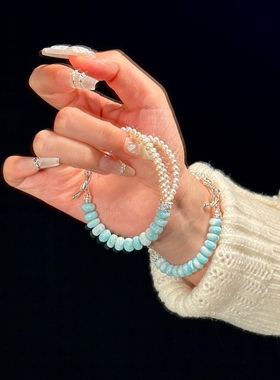 天然海纹石珍珠手链女款招财转运珠子手链轻奢小众设计感闺蜜礼物