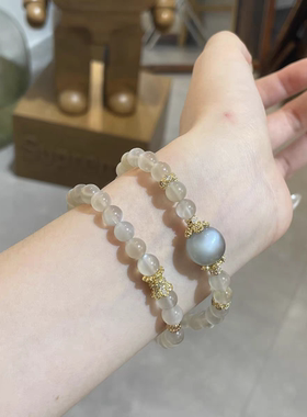 温柔奶茶月光石双圈手链