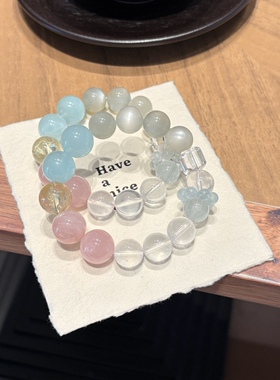 天然白水晶海蓝宝粉水晶月光石黄水晶手链手串喜水金手链生日礼物