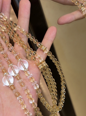 天然黄水晶手链聚财转运发晶手串高级感冰透玉石单圈黄色串珠盏黄