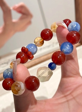 天然蓝晶石黄胶花多宝手串时尚气质百搭女款手饰饰品送女友礼物