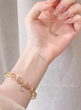 《富瘦双全》天然黄水晶月光石金太阳石14k包金发财水晶手链串女