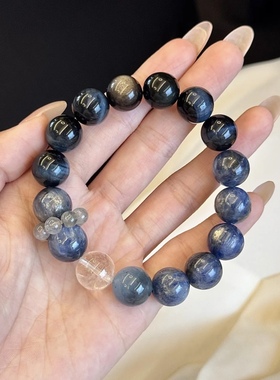 正品海蓝宝蓝晶石黑曜石灰月光喜水补水蓝色系多宝原创水晶手串