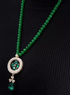 高端绿水滴四叶草水滴毛衣链ZD0379