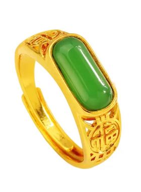 时尚男女同款民族风活口戒指福字绿戒指ZD0602