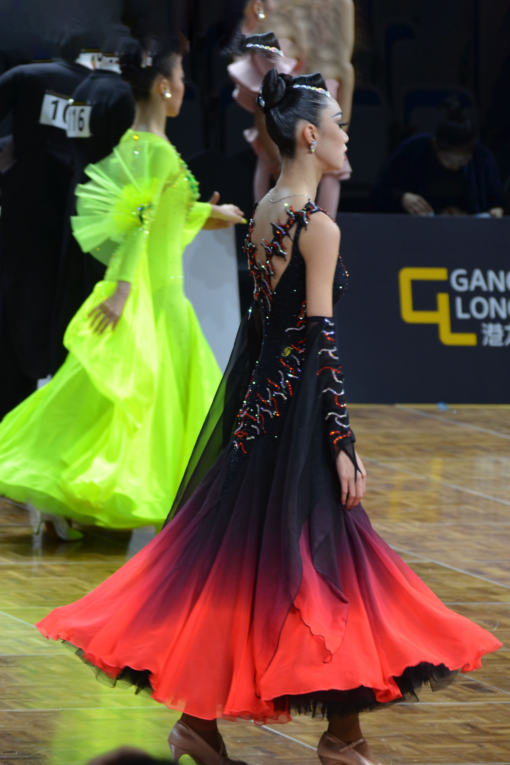 黑红渐变色摩登裙比赛裙华尔兹舞服新世纪舞服摩登表演裙ncdance