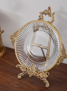 进口黄铜盘子支架复古手工茶饼架