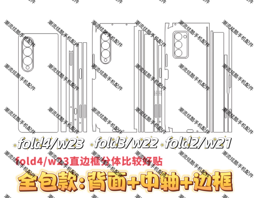 适用于三星Z Fold4浮雕全包后膜 Galaxy Z Fold3边框 铰链膜 W23浮雕软膜fold5全包后膜 W24浮雕膜 - 图3