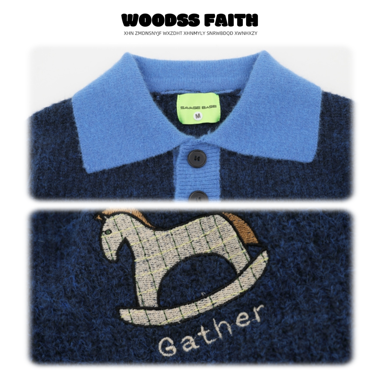 FAITH美式复古小众设计感撞色POLO领毛衣男潮牌宽松保暖情侣针织,淘宝优惠券,粉丝福利购,淘宝优惠卷