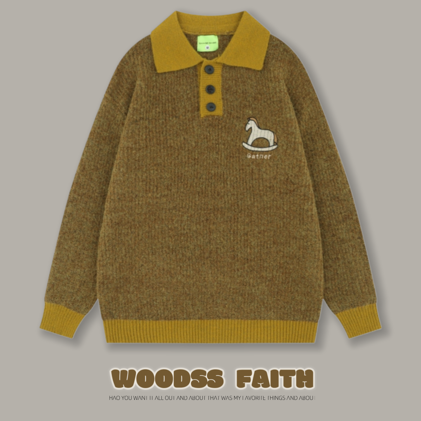 FAITH美式复古小众设计感撞色POLO领毛衣男潮牌宽松保暖情侣针织,淘宝优惠券,粉丝福利购,淘宝优惠卷