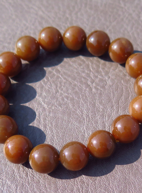 43.1g和田玉且末料金山矿老红糖玉12mm圆珠手链S