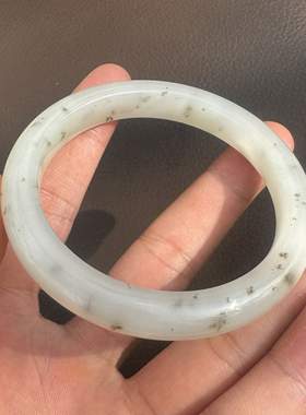 天然和田玉青海料野牛沟桂花糕繁星点点意境55mm手镯Q