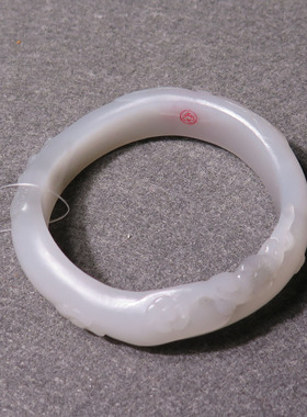 天然和田玉山料青海料烟紫色不规则内径53.5雕花手镯F