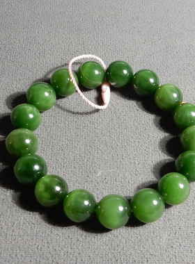 俄罗斯无黑点老坑料冰底灵动绿猫眼碧玉阳绿色12mm圆珠手串手链A