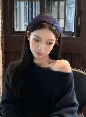 易梦玲同款蓝色针织发箍女