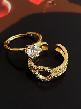 一款两戴~vintage中古风锆石戒指轻奢开口可调节高级食指戒手饰品