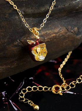 【平平安安】原创珐琅滴釉红苹果锆石锁骨链小众设计甜酷风项链女